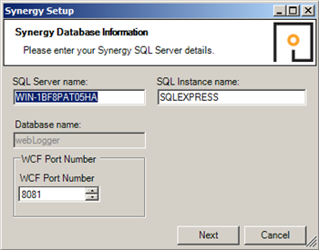 Synergy Setup Database Information