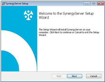Synergy Server Setup – Welcome to the SynergyServer Setup Wizard
