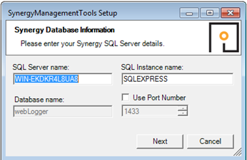 Synergy Management Tools Setup Database Information 2